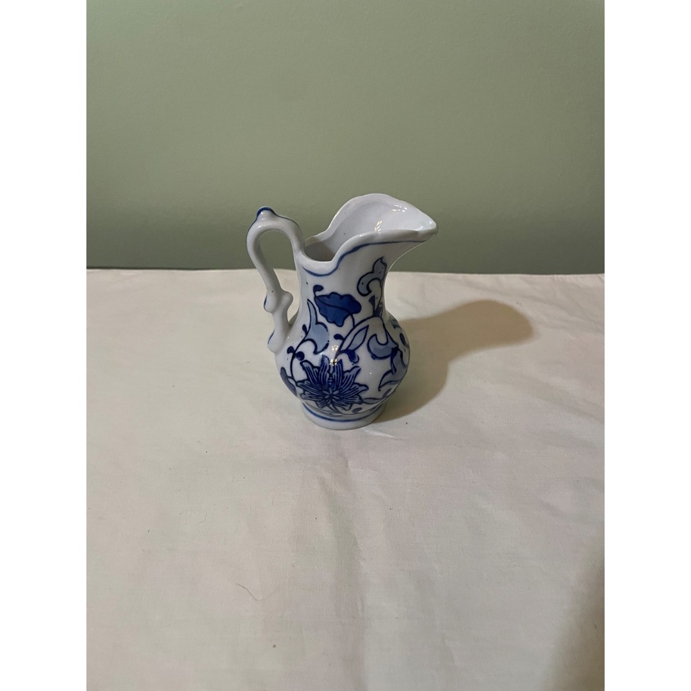 Bella Casa by Ganz Miniature Blue and White Floral Porcelain Pitcher Vase 4in